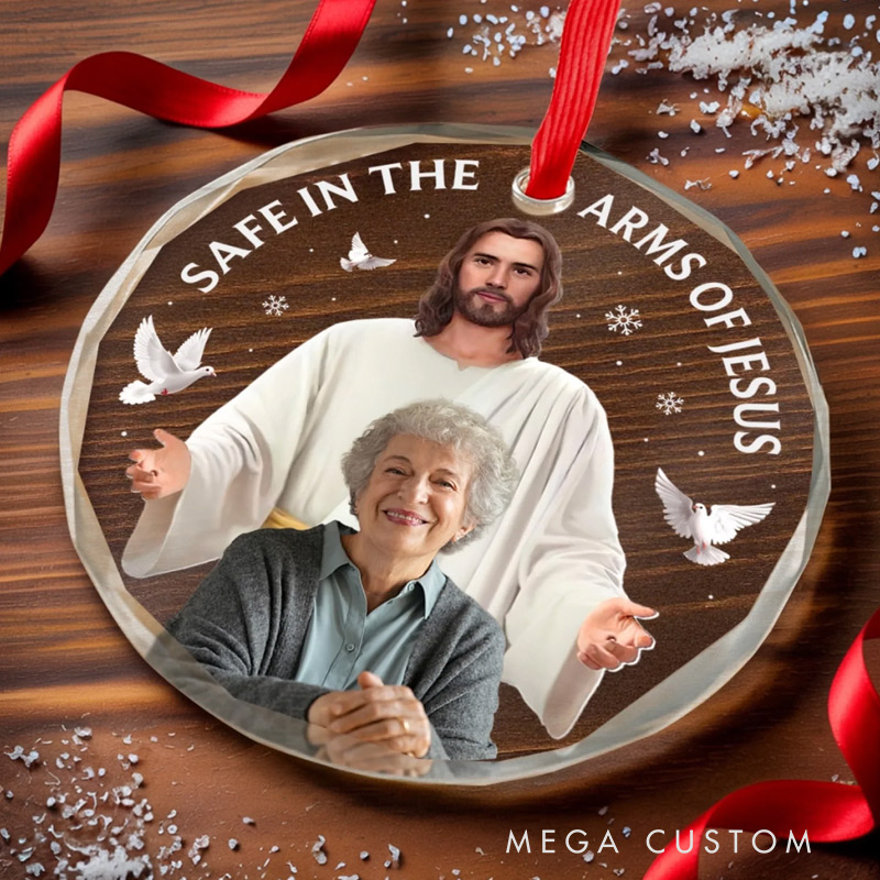 Personalized Photo Circle Glass Ornament Christmas Memorial Sympathy Gifts for Loss of Loved One Your Spirit Shines Eternal