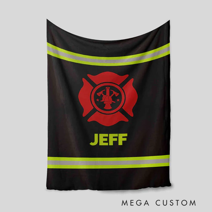 Personalized Firefighter Blanket with Red Maltese Cross and Reflective Stripe Design Gift for Firefighter