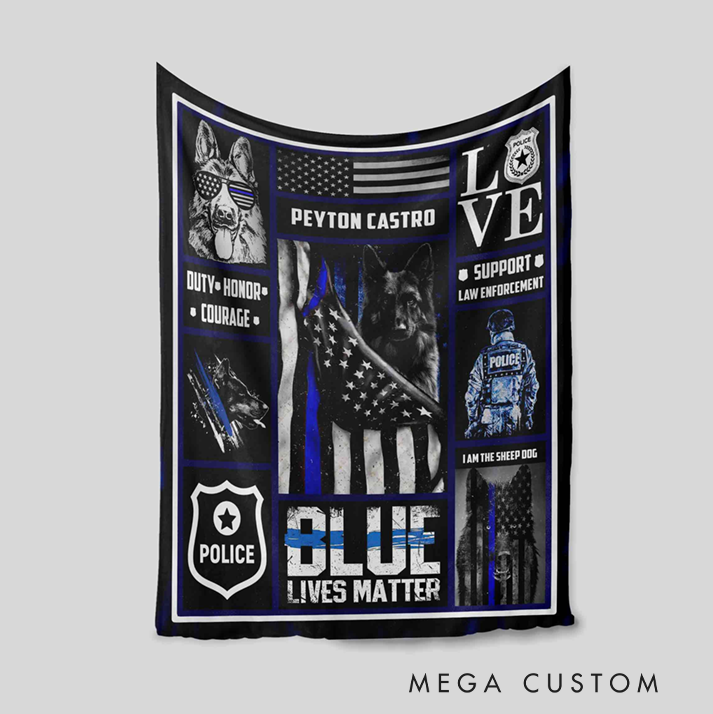 Personalized Police Blanket with Blue Lives Matter and Law Enforcement Support Design Gift for Police Officer