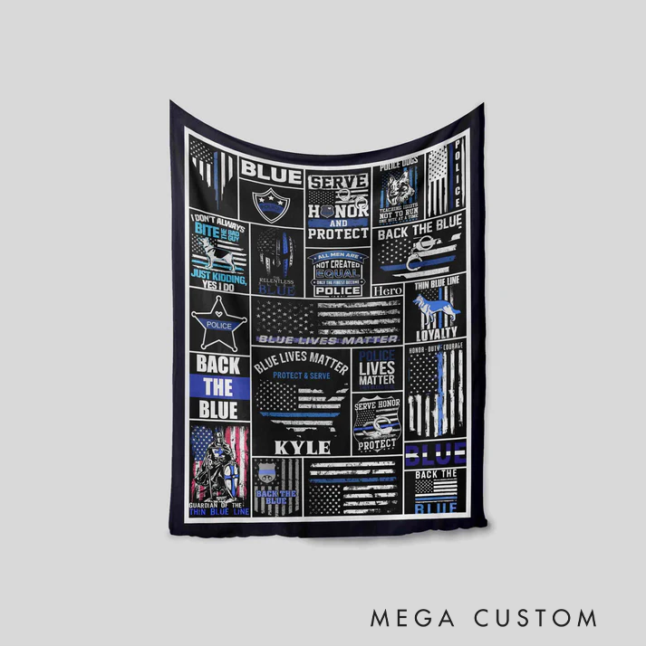 Personalized Police Blanket with Blue Lives Matter Law Enforcement Support Design Gift for Police Officer