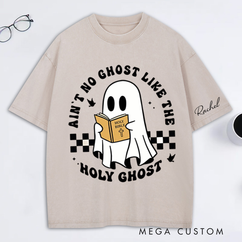 Personalized Ghost with Bible Washed T-Shirt Retro Shirt with Name Halloween Gift Christian Gift