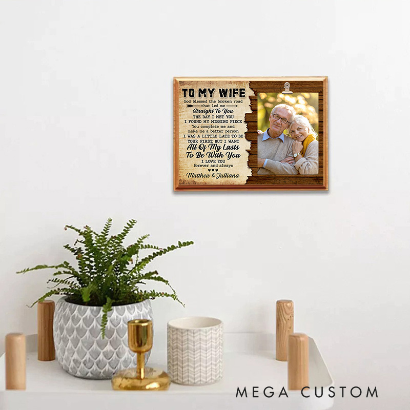 Personalized God Blessed Us I Love You Forever and Always Wood Photo Frame Stand with Photo and Names Home Decor Gift for Couples Gift to My Wife