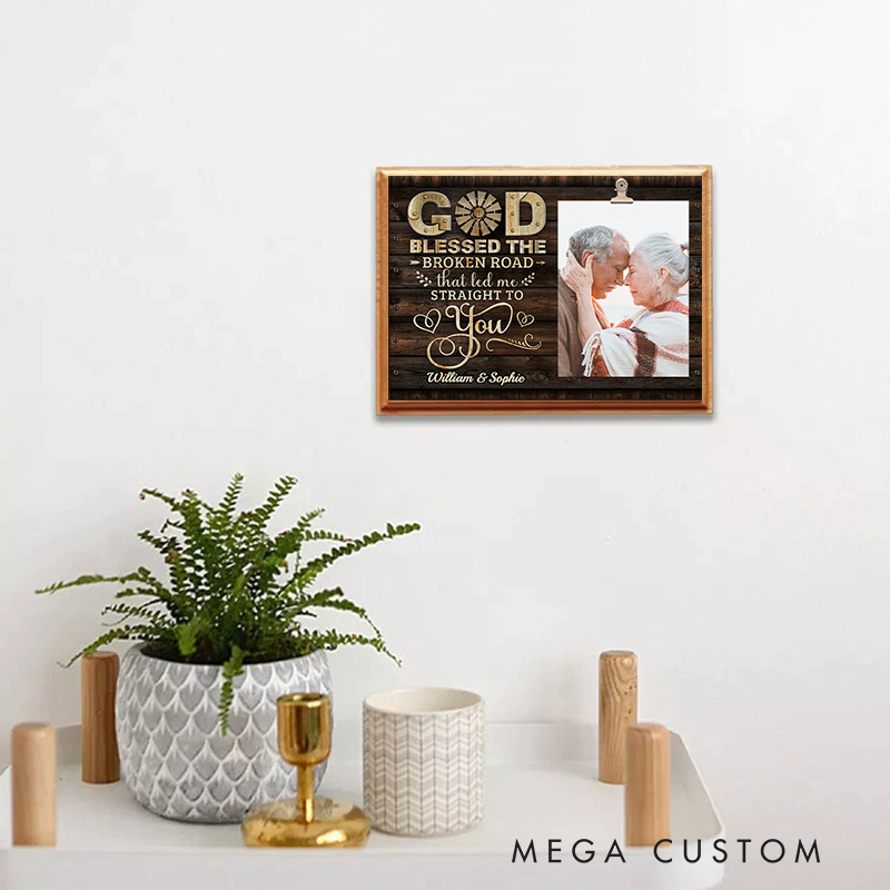 Personalized God Led Me Straight to You Wood Photo Frame Stand with Names Home Decor Religious Christian Gift for Couples