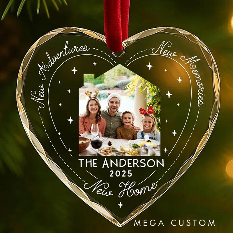 Personalized First Christmas in New Home Ornament Custom Family Photo Glass Keepsake New House Holiday Gift for Homeowners 2025