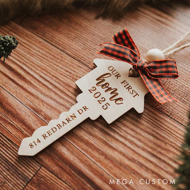 Personalized First Home Ornament Our First Christmas New Home Gift Housewarming Gift Christmas Ornament First Home Gift Wood Key Ornament