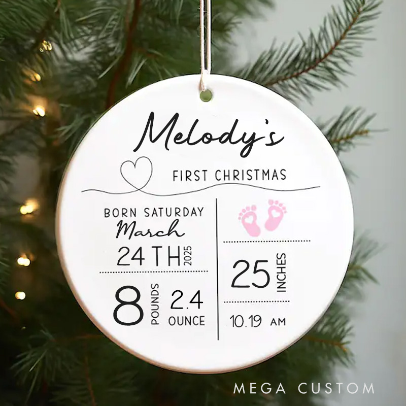 Personalized Baby Birth Stats Christmas Ornament Baby Keepsake Baby Shower Gift New Parent Gift