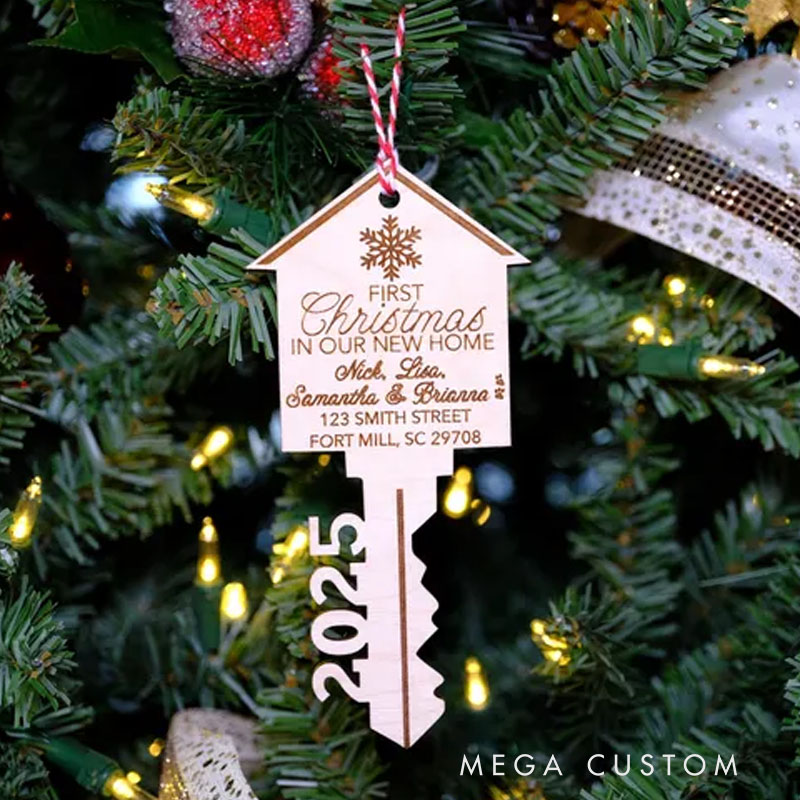 Personalized Our First Home Ornament Christmas Key Ornament Our First Christmas in Our New Home Ornament House Ornament Wooden House Ornament