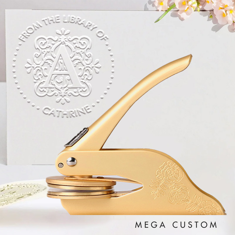 Personalized Gothic Monogram Hand Held Book Embosser Stamp Envelope Library Stamp with Initial and Text Birthday Gift for Book Lovers Reading Gift