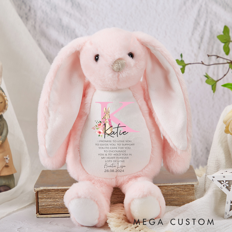 Personalized Pink Stuffed Bunny Plush Toy with Name Birthday Baptism Gift Christmas and First Communion Gift for Kids