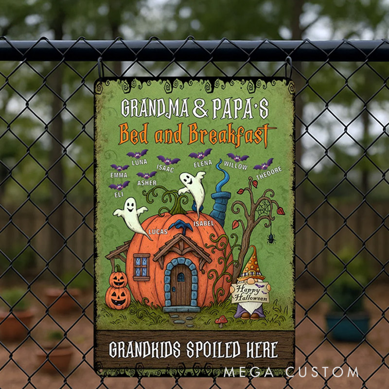 Personalized Pumpkin House Garden Vertical Metal Sign with Name and Title Garden Decor Halloween Gift for Grandparents Gardening Lovers