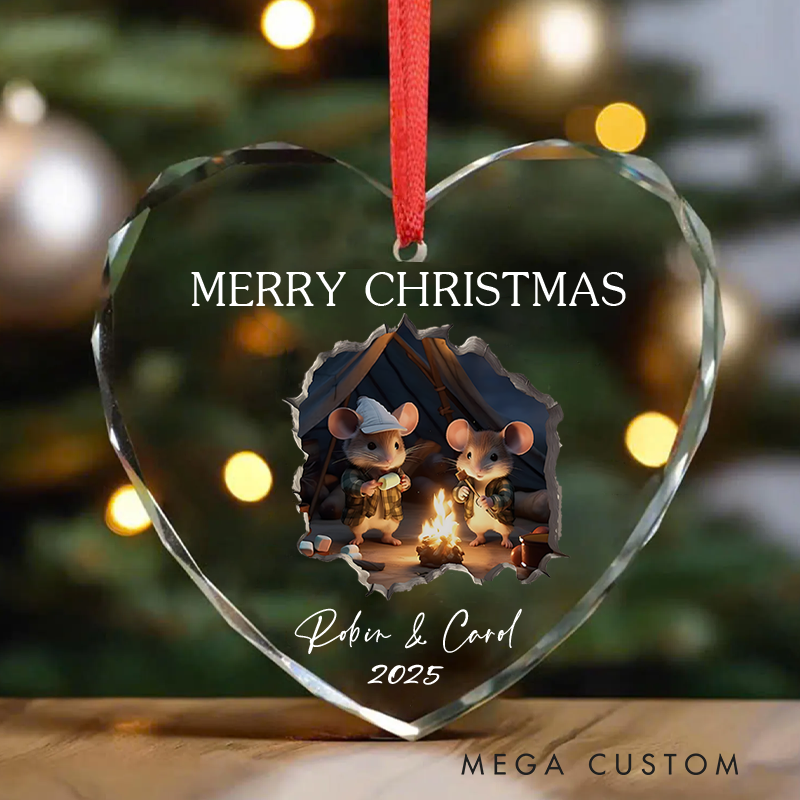 Personalized Camping Mice in Mouse Hole Christmas Ornaments Outdoor Camping Bonfire Lovers Ornament Christmas Gift