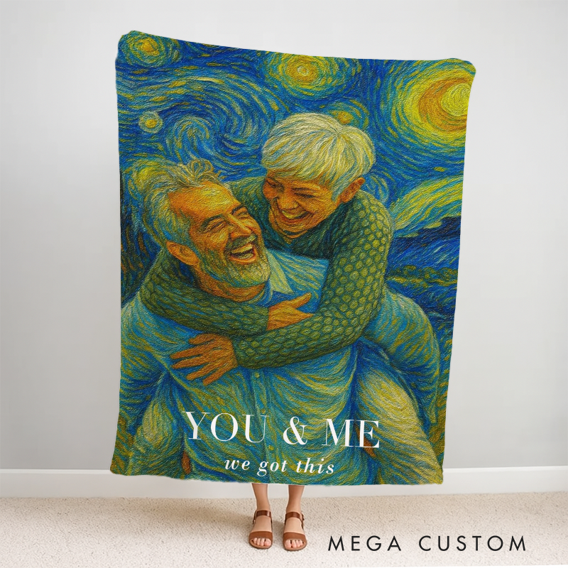 Personalized Van Gogh We Got It Photo Art Blanket For Couples Flannel Blanket with Photo Custom Art Lover Gift Custom Portrait