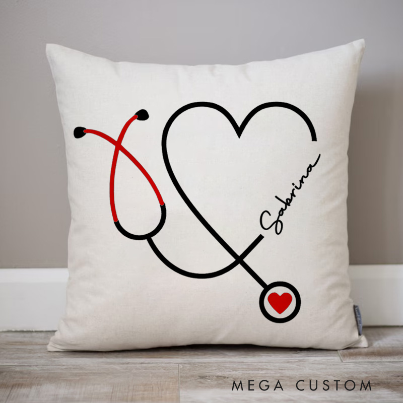 Personalized Throw Pillow for Nurse Heart of Care Stethoscope Design Nurse Appreciation Gifts