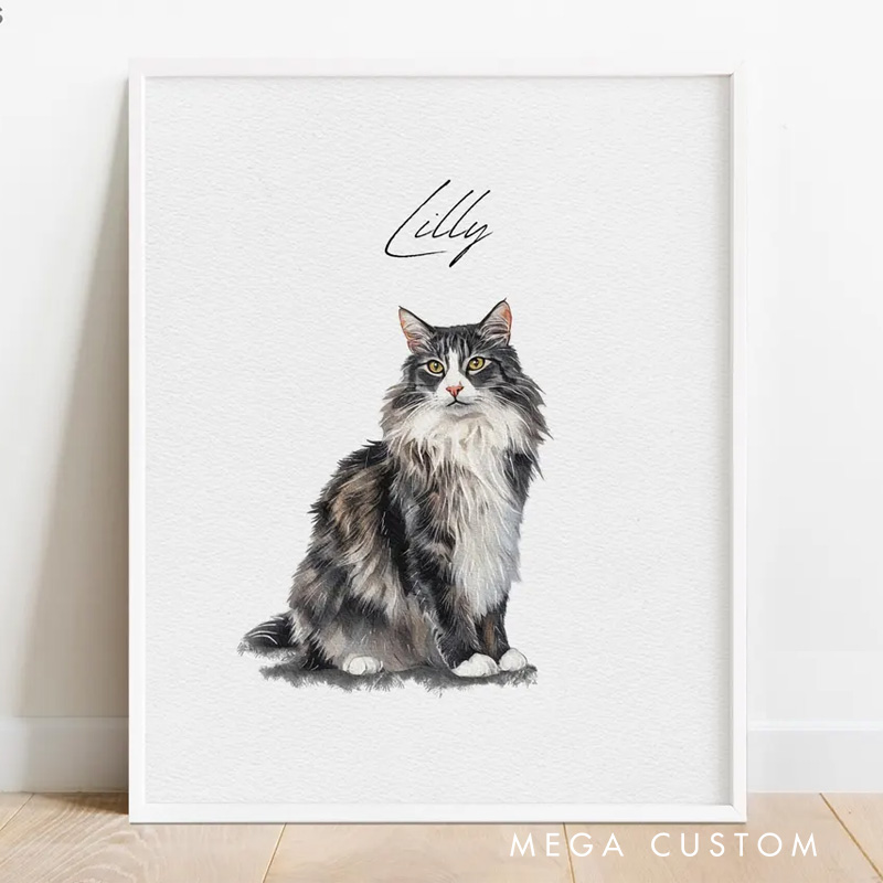 Personalized Watercolor Style Wall Art For Dog and Cat Lovers Poster Without Frame Custom Art Lover Gift Custom Pet Portrait