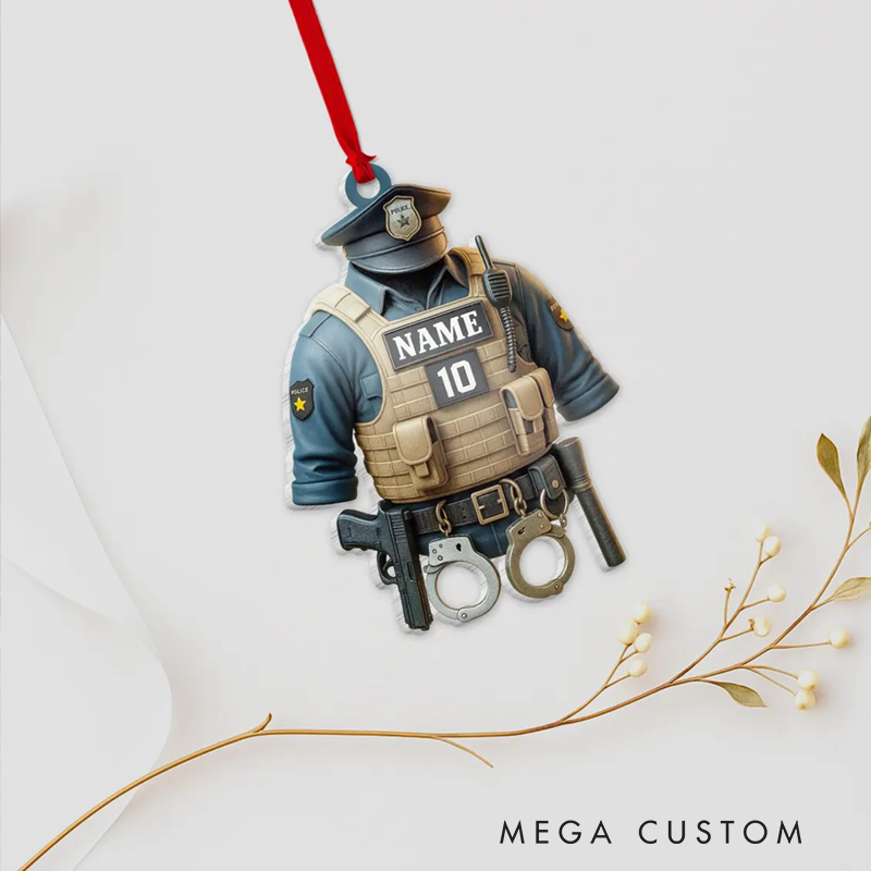 Personalized Police Christmas Ornament with Custom Name and Badge Number Gift for Police