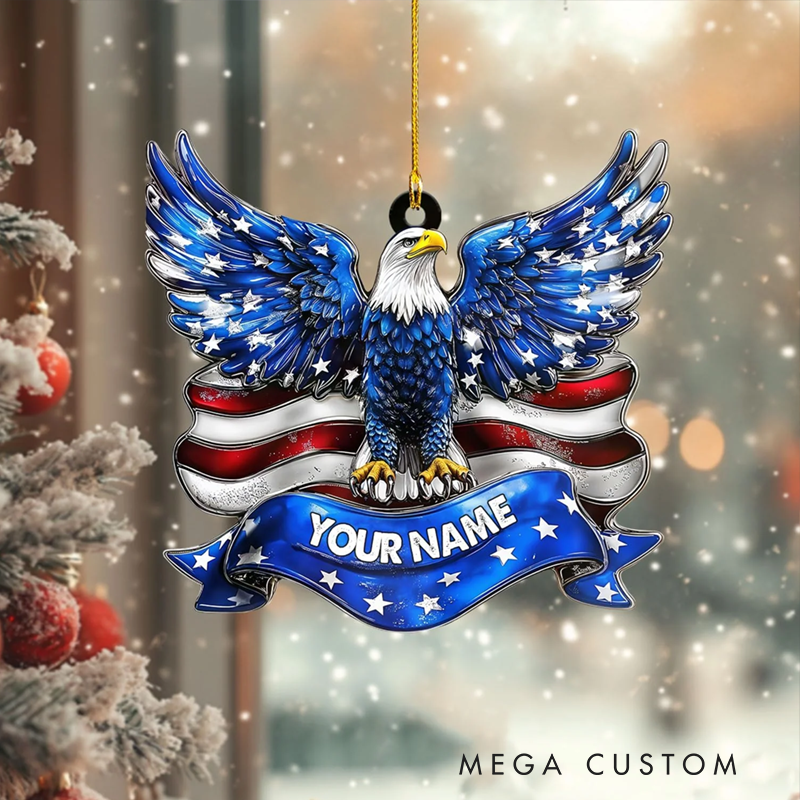 Personalized Bald Eagle and American Flag Christmas Ornament Patriotic Gift for Police