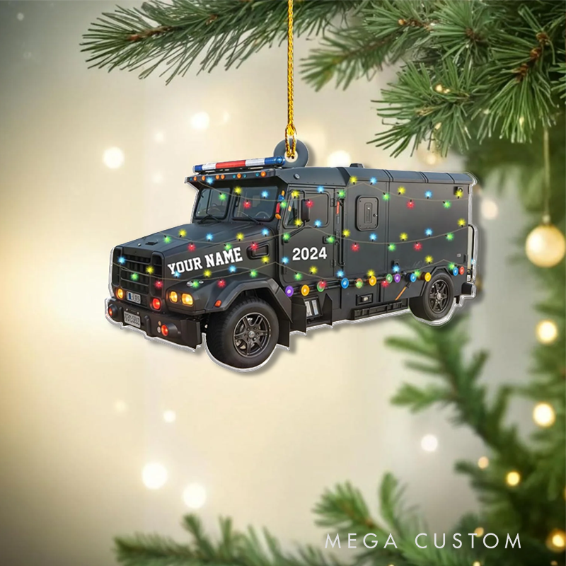 Personalized Police SWAT Truck Christmas Ornament Unique Holiday Gift for Police