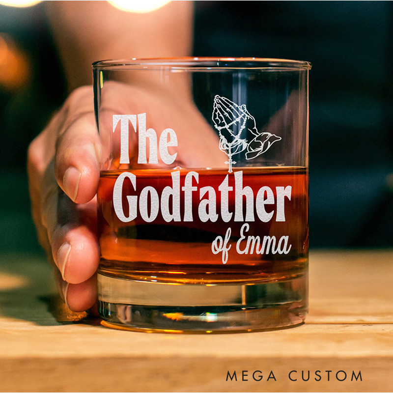 Personalized the Godfather 10.5 oz Fashioned Rock Whiskey Glass with Title and Name Godparent Gift Communion Baptism Gift Best Gift for Godfather