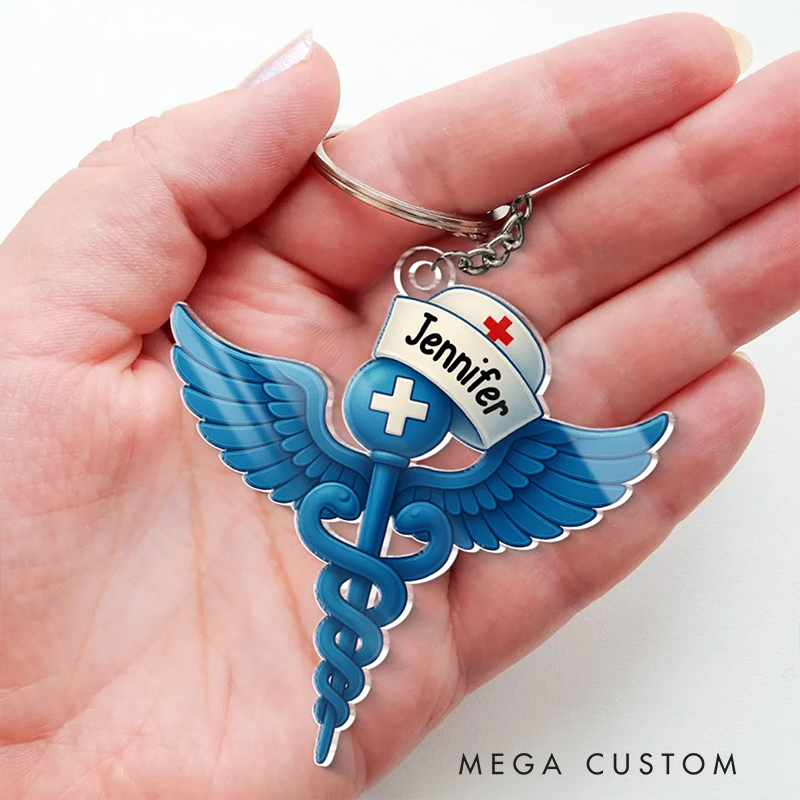 Personalized Nurse Acrylic Keychain Custom Shaped Acrylic Keychain With Wings Of Compassion Design Keychain