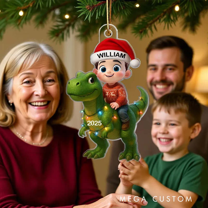 Personalized 3D Effect Cute Cartoon with Dinosaur Christmas Flat Acrylic Ornament