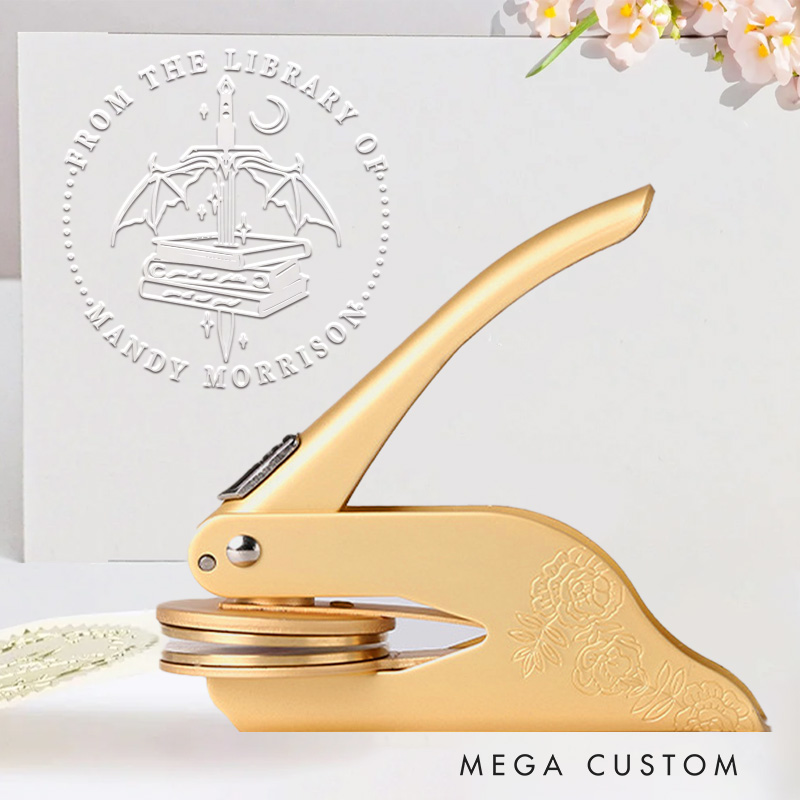 Personalized Dragon Fantasy Novel Hand Held Book Embosser Stamp Dragon Lover Birthday Embosser Stamp with Name Text Gift for Book Lovers Reading Gift