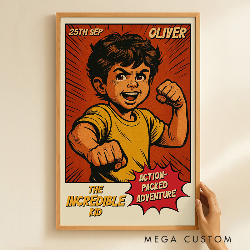 Personalized Incredible Kid Photo Wall Art Comic Cover Poster Without Frame Custom Art Lover Gift Custom Portrait