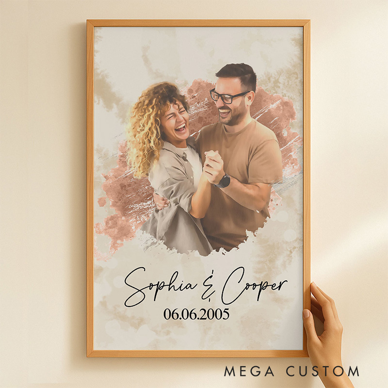Personalized Watercolor Style Photo Wall Art For Couples Anniversary Poster Without Frame Custom Art Lover Gift Custom Portrait