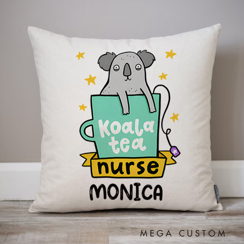 Personalized Throw Pillow for Nurse Koala Tea Nurse Design Nurse Appreciation Gifts
