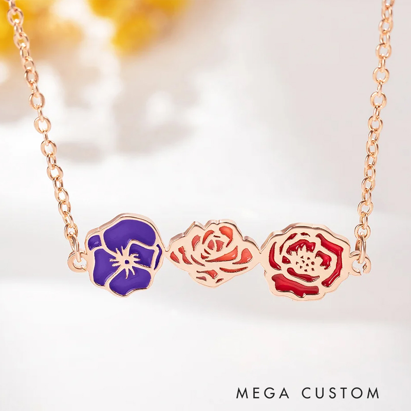 Personalized Dainty 1-8 Colorful Birth Flower Pendant Necklace Family Jewelry Birthday Mother's Day Gardening Loves Gift for Women