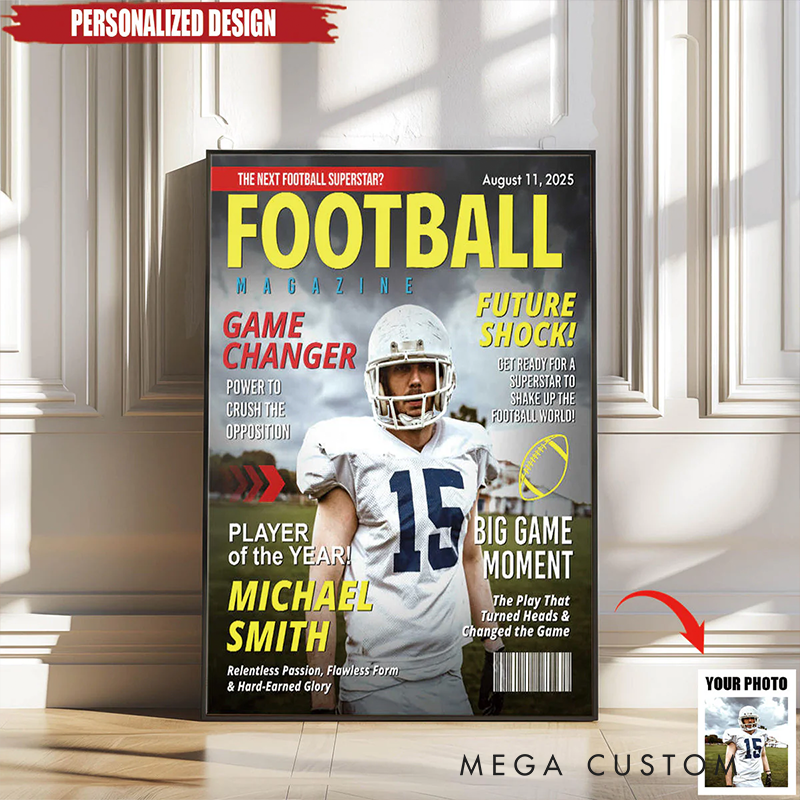 Personalized Football Magazine Cover Poster with Custom Photo and Text