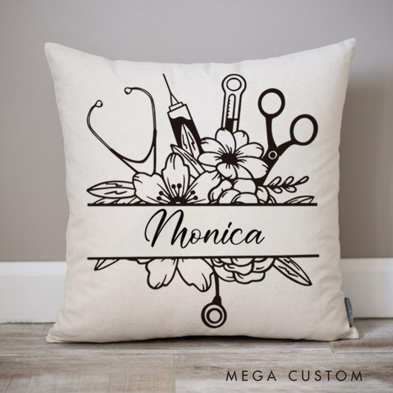 Personalized Throw Pillow for Nurse Elegant Medical Blooms Design Nurse Appreciation Gifts