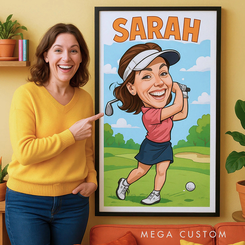 Personalized Golf Caricature Wall Art Poster Without Frame Funny Cartoon Art Gift with Custom Name  