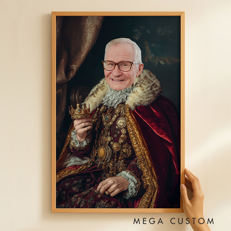 Personalized Royal Painting Style Wall Art For Father Grandpa Poster Without Frame Custom Cartoon Art Lover Gift Custom Portrait
