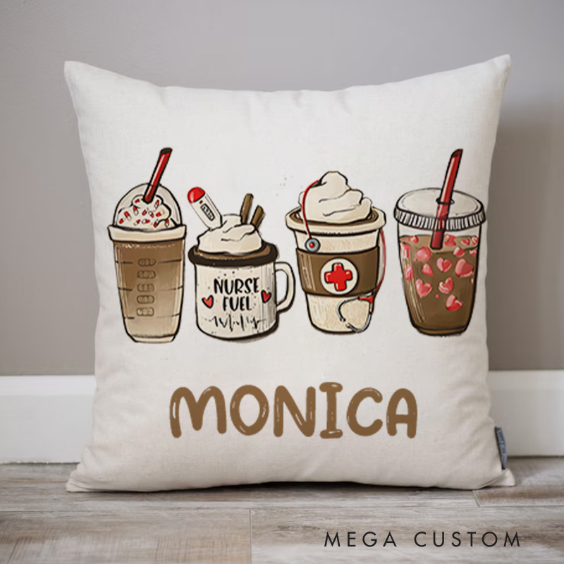 Personalized Throw Pillow for Nurse Fuel Coffee and Care Design Nurse Appreciation Gifts