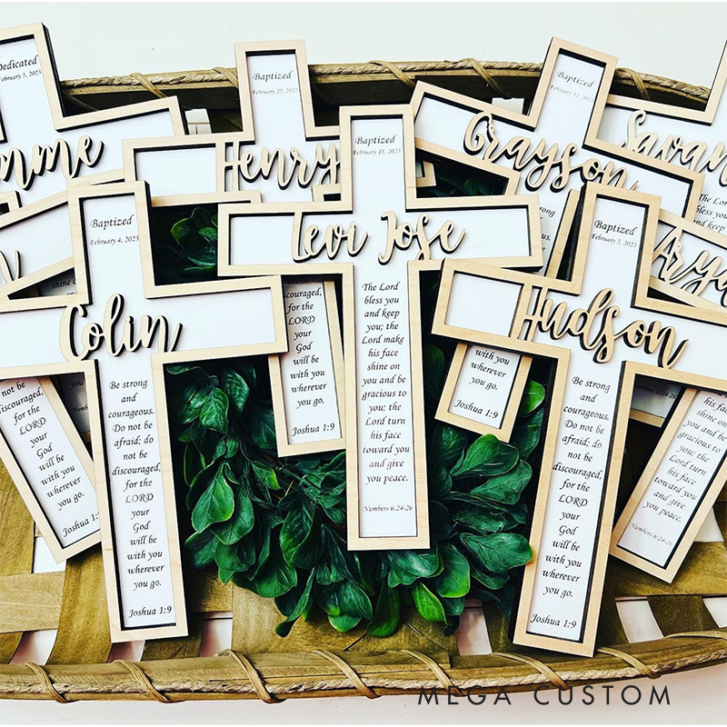 Personalized Baptism Wood Cross with Name Occasion Date and Bible Verse Home Decor Religious Gifts for Christian Dedication Gift Christening Giftfts for Christian Baptism Gift for Home Decor