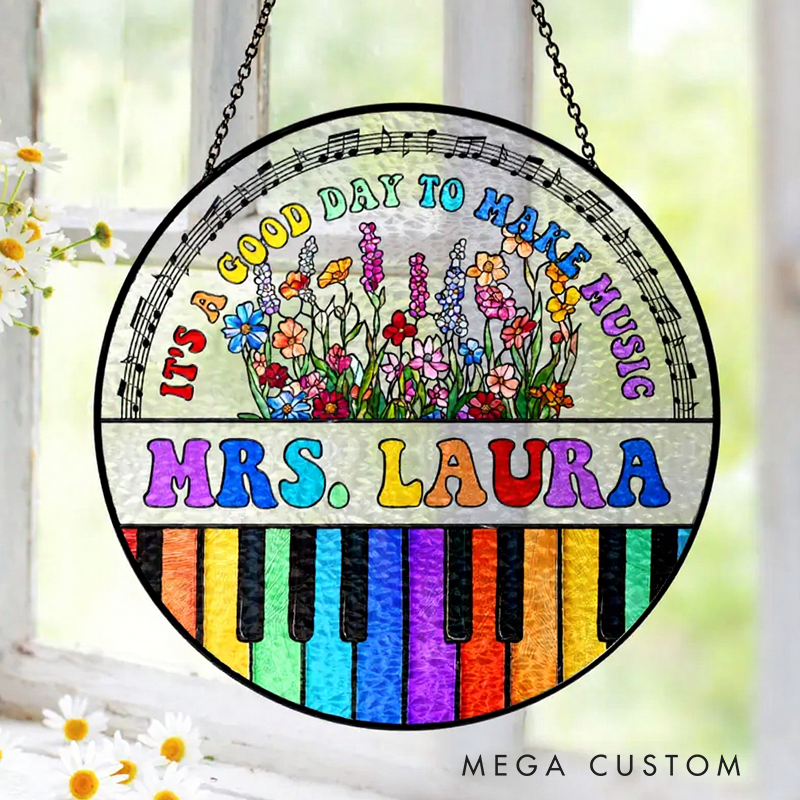 Personalized Name Music Stained Glass Suncatcher Music Lover Gift