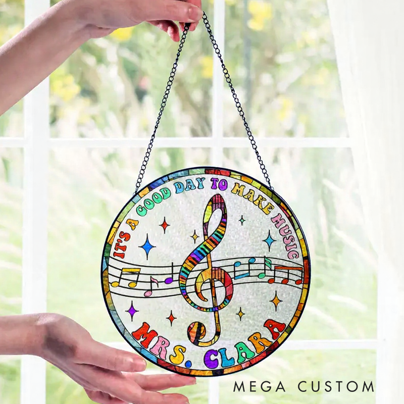 Personalized Name Musical Instrument Stained Glass Suncatcher Music Lover Gift Treble Clef Window Decor