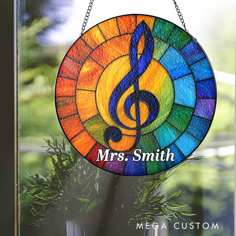 Personalized Name Music Stained Glass Suncatcher Music Lover Gift Treble Clef Stained Glass Ornament Colorful Music Clef Suncatcher