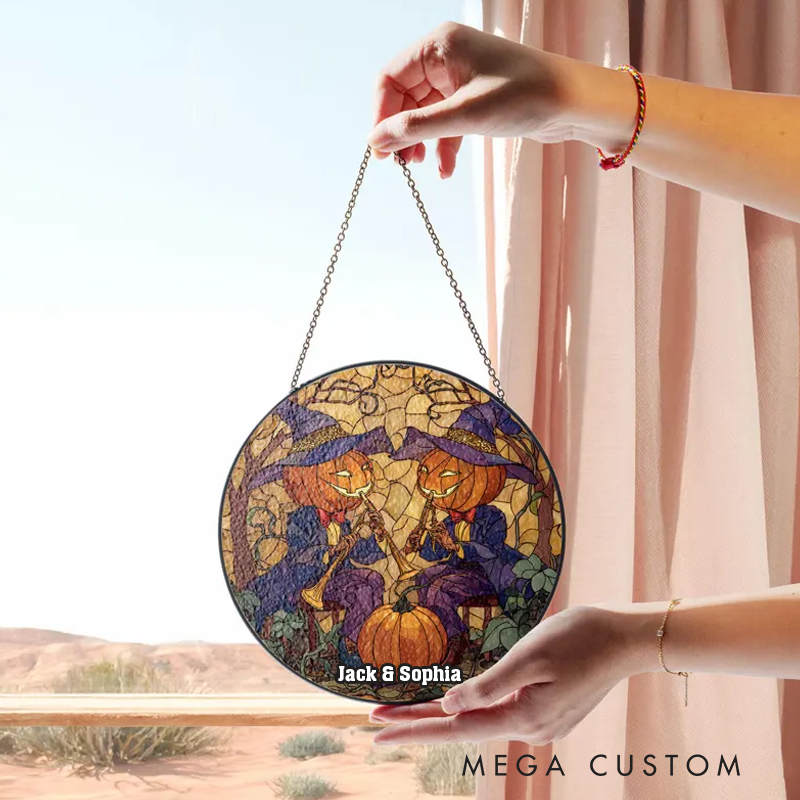 Personalized Name Pumpkin Witch Stained Glass Halloween Stained Glass Pumpkin Head Musician Stained Glass Fall Decoration Stained Glass