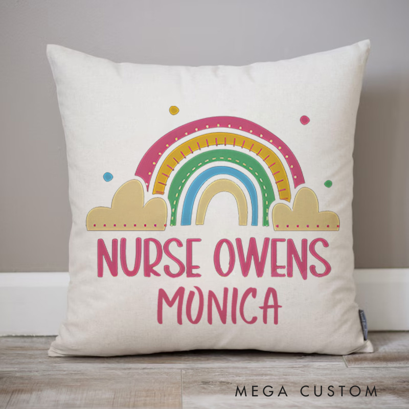 Personalized Throw Pillow for Nurse Rainbow of Care Nurse Owens Design Nurse Appreciation Gifts