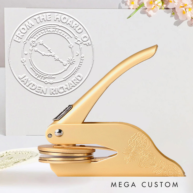 Personalized Zodiac Embosser Stamp Hand Held Embosser Set with Text and Name Birthday Gift for Book Lovers
