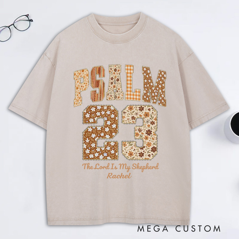 Personalized Psalm 23 the Lord is My Shepherd Bible Verse Washed T-Shirt with Name Retro Fall Faith Shirt Thanksgiving Christian Gift