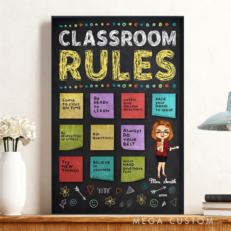 Personalized Teacher Poster Print Gift Classroom Rules Design Home Classroom Wall Art Unique Gift for Teachers