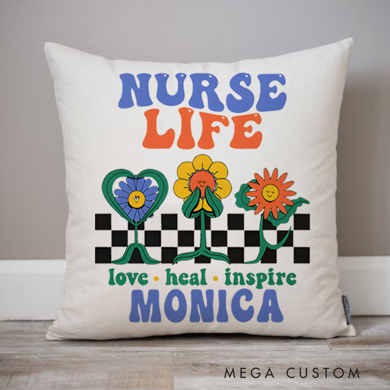 Personalized Throw Pillow for Nurse Love Heal Inspire Design Nurse Appreciation Gifts