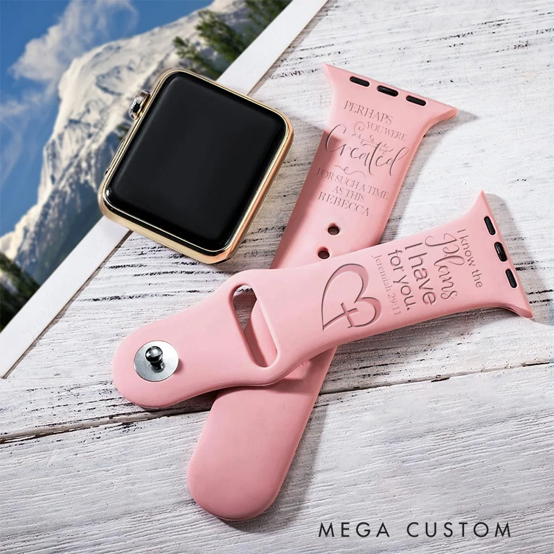 Personalized Heart Cross Faith Bible Verses Silicone Watch Band with Name for Apple Watch Religious Messages Watch Band Christian Gift