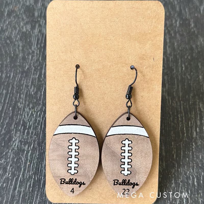 Personalized American Football Earrings with Custom Team Name and Jersey Number Design