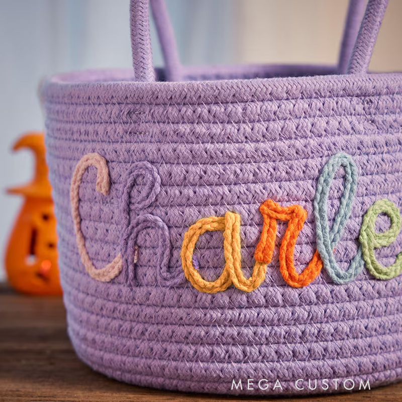 Personalized Halloween Cotton Kids Basket Custom Name Trick-or-Treat Bag Halloween Gifts