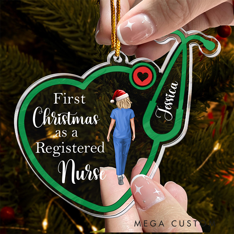 Personalized First Christmas as a Registered Nurse Christmas Ornament Custom Name Acrylic Ornament Christmas Gift for Nurse