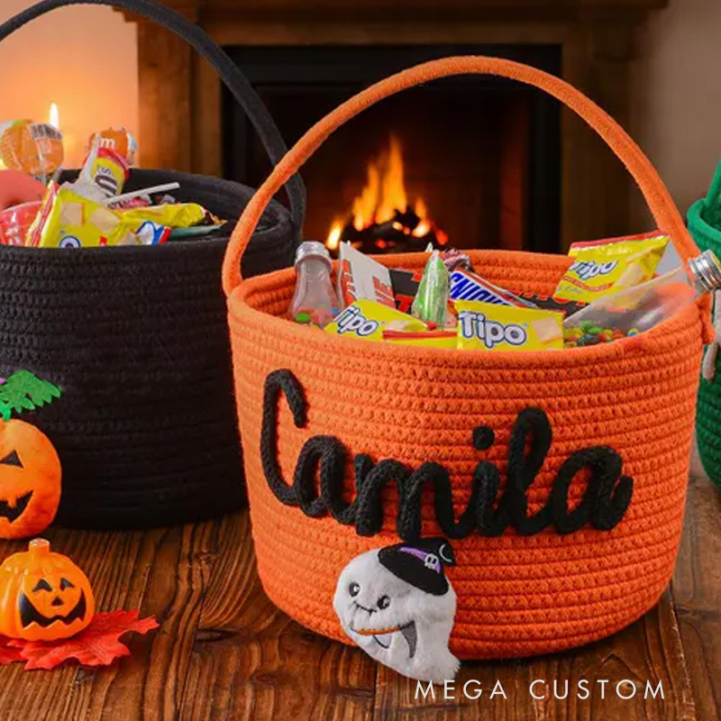 Personalized Halloween Treat Bag with Name Trick or Treat Basket Halloween Basket for Boys and Girls Halloween Gift