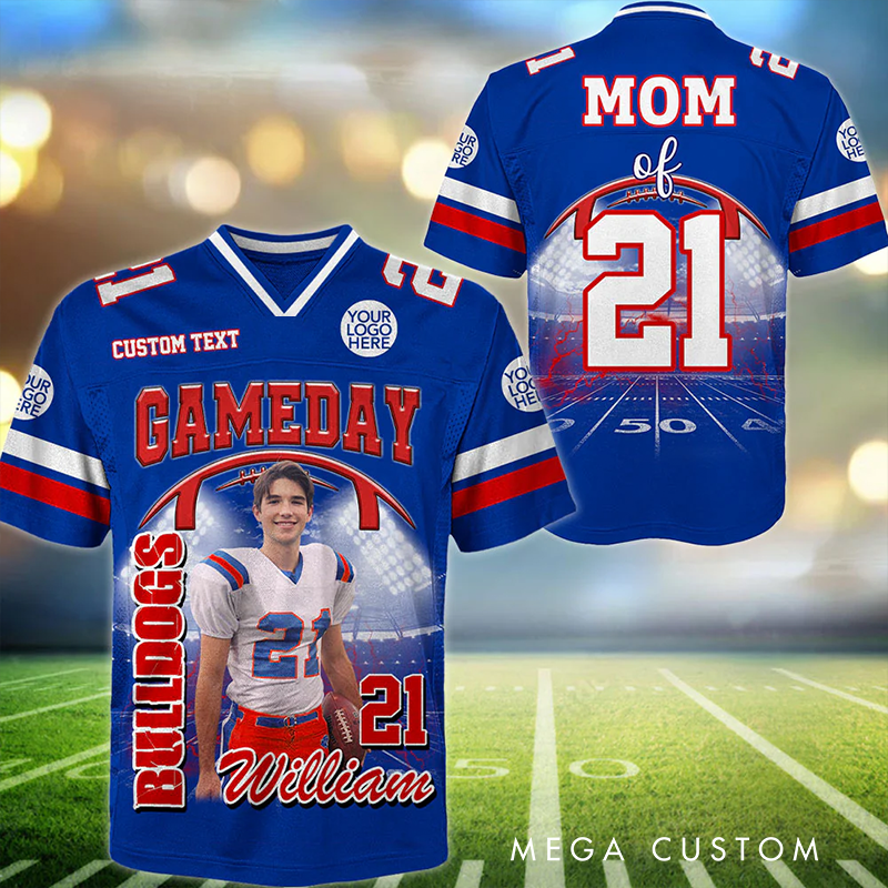 Personalized American Football Gameday Jersey with Custom Photo, Name, and Number Design